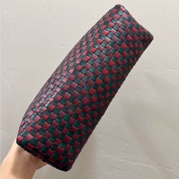 Colorblock Woven Cowhide Handmade Wooden Frame Top Handle Satchel, Crossbody Bag - Picture 16 of 16